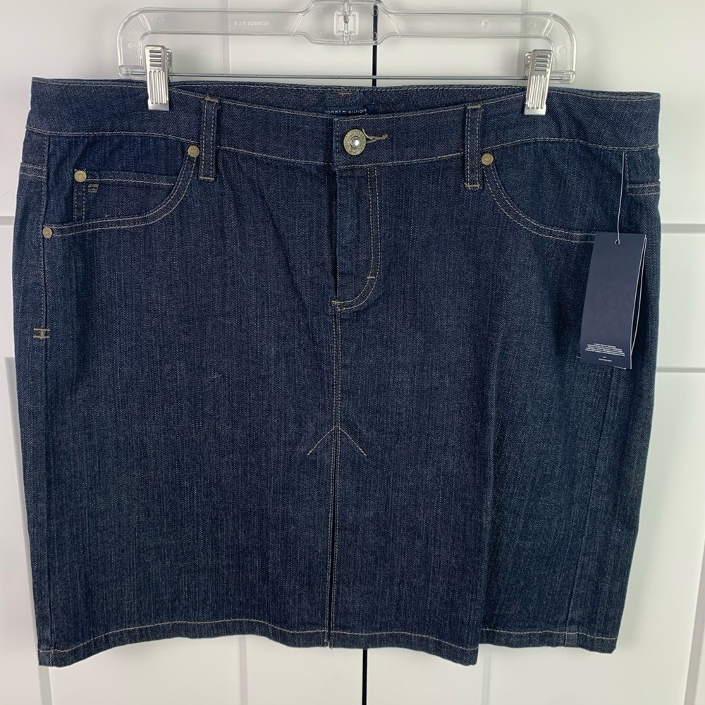 NWT Tommy Hilfiger Denim Skirt Dark Wash Size 16 Classic Preppy Y2K